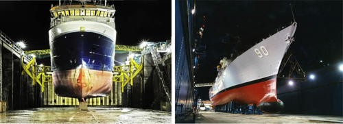 Side support arms in dry dock versus wood blocking