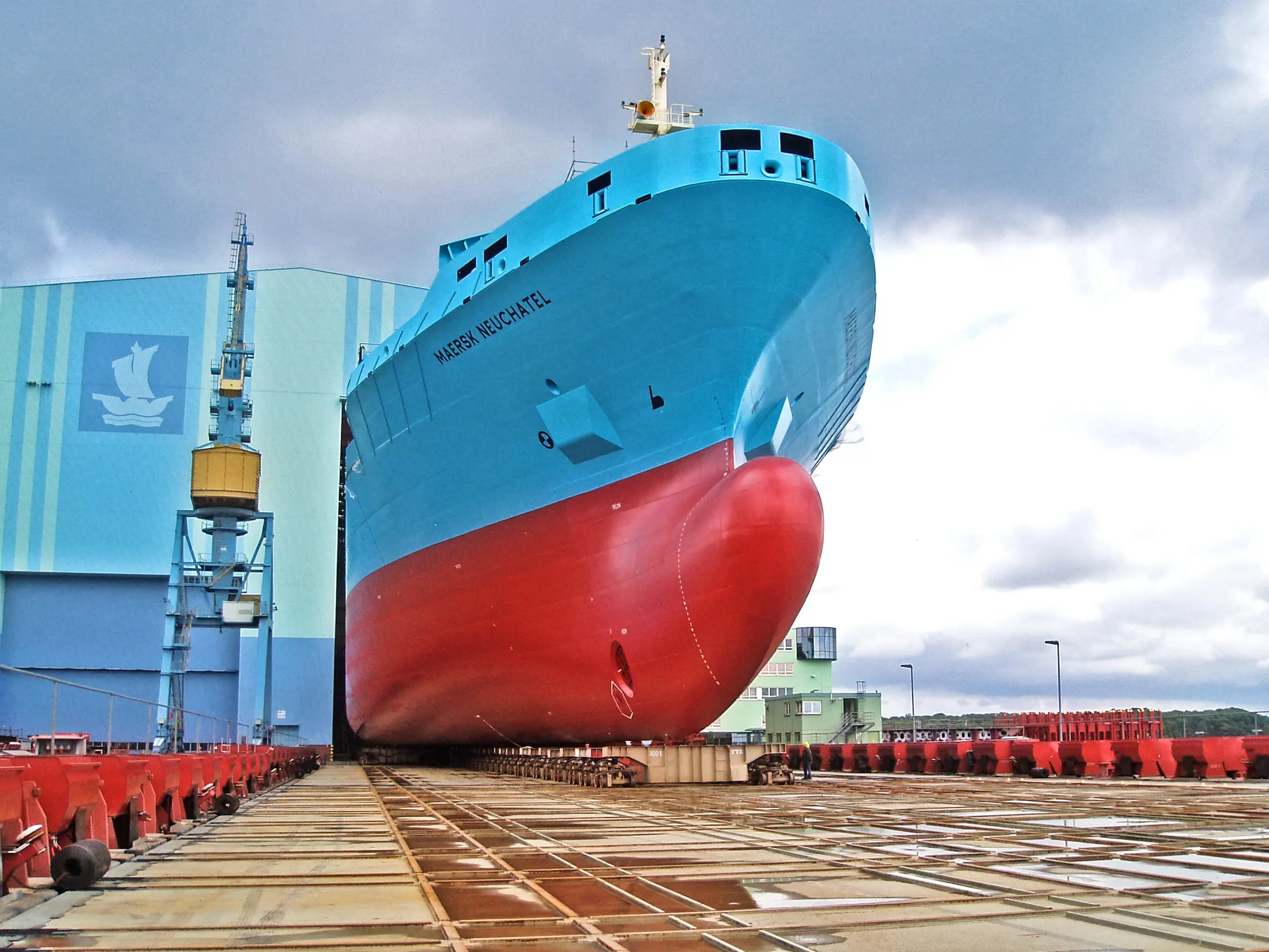 Huge ship on transfer system at Stralsund Shipyard